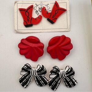 Vintage Brightly colored vintage earrings lot Red Cowgirl Western 90s wood post